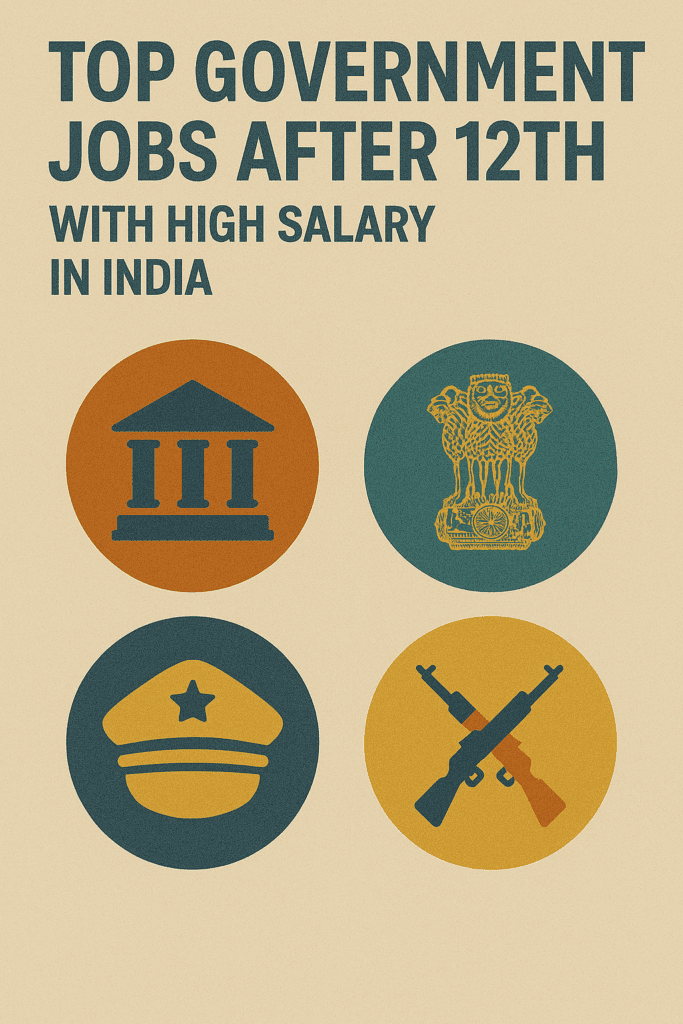 Educational poster titled 'Top 10 Job-Oriented Courses After Graduation to Kickstart Your Career in 2025' displayed on a beige background. The top part features the heading in bold black and dark blue text. Below the heading are four circular icons: the top-left icon shows an orange graduation cap on a dark blue background, symbolizing higher education; the top-right icon displays an orange briefcase on a teal background, representing employment and professional skills; the bottom-left icon features a bullseye with an arrow hitting the center on a navy blue circle, indicating career targeting or planning; the bottom-right icon shows a rising bar graph with an arrow on a mustard yellow background, signifying job growth and career advancement. The layout emphasizes the theme of 'Job Oriented Courses After Graduation' by visually connecting education, employment, and growth.