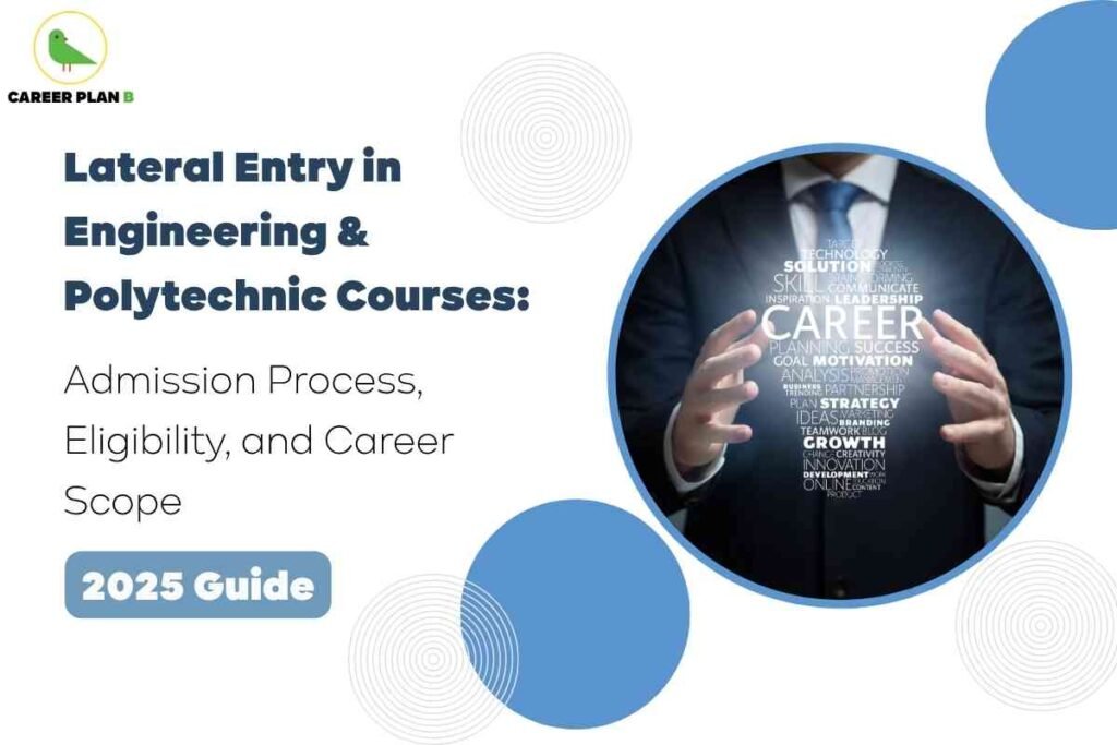 A promotional graphic from Career Plan B, split into two halves. On the left (white background), the logo—green bird with "CAREER PLAN B"—appears at the top. Bold black text underneath asks: "How Many Marks Are Required To Clear JEE Mains 2025 for IIT, NIT, IIIT, GFTI?" with a smaller subtitle: "[Cutoff Guide + Career Tips]". On the right, there is a color photograph of open textbooks, a black and silver pen resting on one of them, a calculator, and more books in the background, suggesting study and exam preparation. The design emphasizes guidance and tips for JEE Mains 2025 mark requirements and cutoffs.