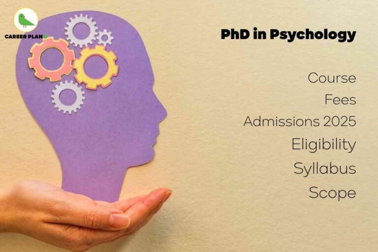"PhD in Psychology course details including fees, admissions 2025, eligibility, syllabus, and career scope with human mind and gears illustration" This alt text is keyword-rich, descriptive, and relevant for search engines while also meeting accessibility best practices.