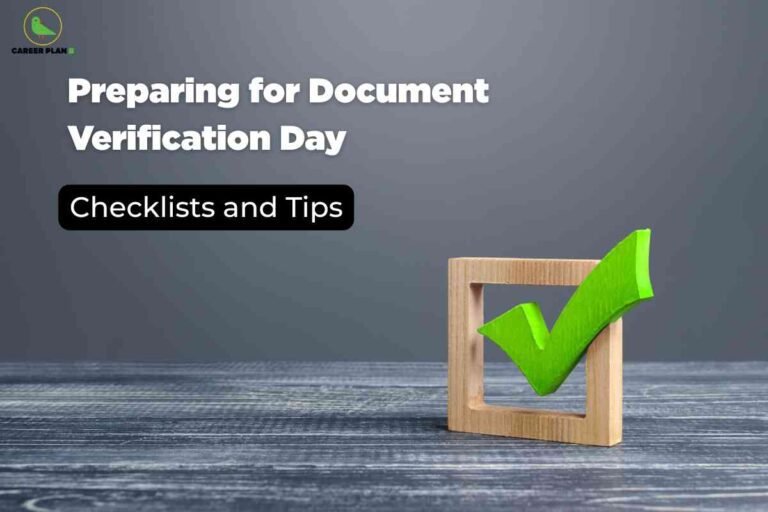 Wooden checkbox frame with bright green checkmark on weathered wood surface illustrating preparing for document verification day with checklists and tips featuring Career Plan B logo on gray gradient background providing verification process guidance