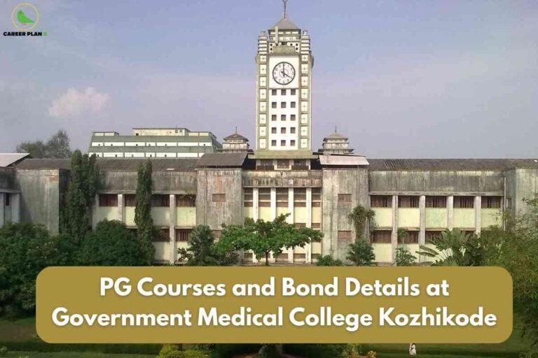 A clear campus and academic information image for Madurai Medical College PG specialties, featuring the grand entrance gate labeled “Madurai Medical College” with the campus and academic buildings in the background under a cloudy sky, and a bold blue-gray text banner reading “Top PG Specialties at Madurai Medical College and Bond Conditions Explained,” visually emphasizing the leading postgraduate medical branches and detailed bond requirements at the institution.