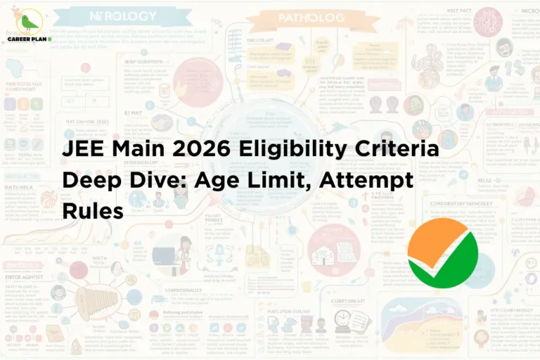 Educational infographic-style banner with the title “JEE Main 2026 Eligibility Criteria Deep Dive: Age Limit, Attempt Rules,” highlighting important guidelines and requirements for JEE Main 2026 eligibility including age criteria and number of attempts.