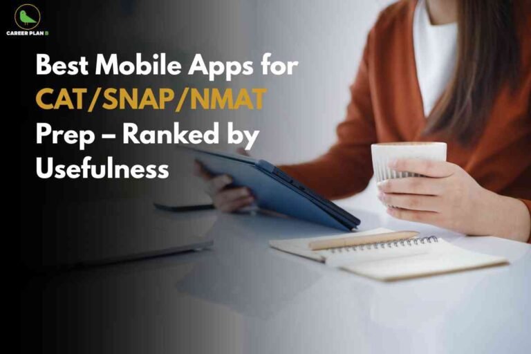 A digital image promoting MBA exam preparation features a bright, sunny road stretching into the distance under a blue sky with scattered clouds, symbolizing a journey or direction. On the left side, three horizontal yellow road signs point to the right, each attached to a vertical metal pole. The signs display, from top to bottom, “MASTER of,” “BUSINESS,” and “ADMINISTRATION,” with the first letter of each word (“M,” “B,” “A”) bolded for emphasis. In the upper right area of the image, bold blue text reads: “How to Create a Notes-Only Revision Folder for MBA Prep.” The upper left corner contains a small green bird logo labeled “Career Plan B.” The composition uses vibrant colors and road imagery to convey guidance and forward movement toward MBA goals.