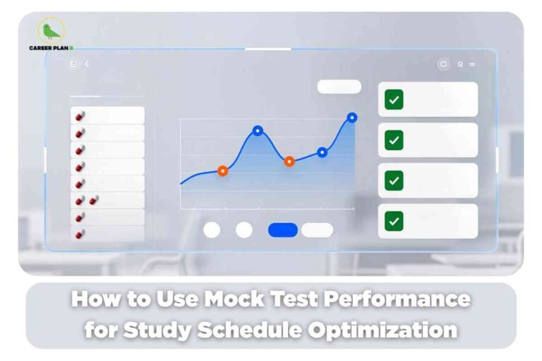 Data analytics dashboard showing performance graph and checklist, illustrating how students can analyze mock test performance to optimize their study schedule.