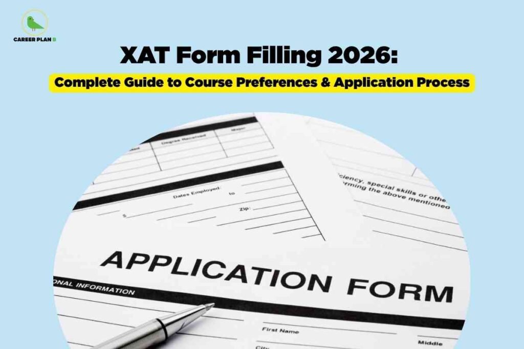 XAT form filling 2026 application form with pen, illustrating the course preferences and registration process.