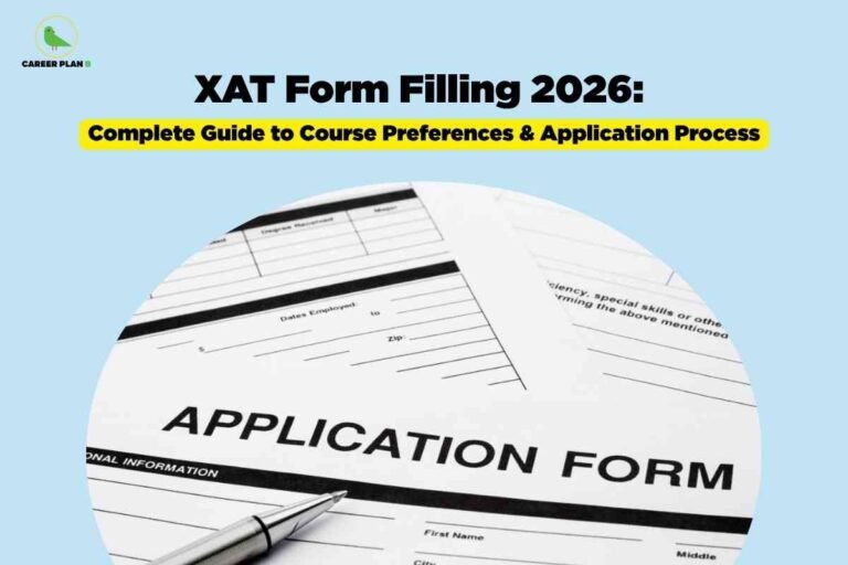 XAT form filling 2026 application form with pen, illustrating the course preferences and registration process.