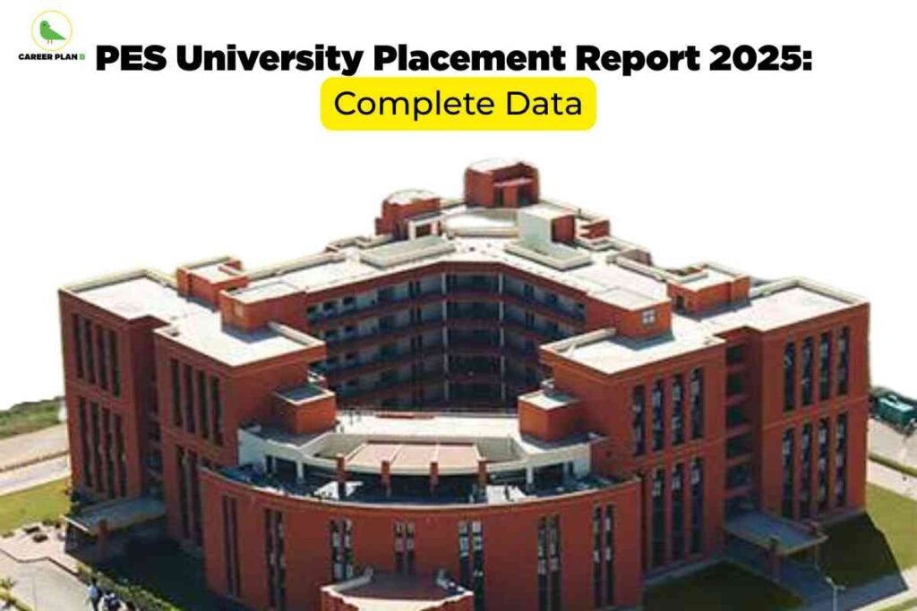Aerial view of the PES University campus building used for an article discussing PES University placements 2025, including complete placement data and trends.