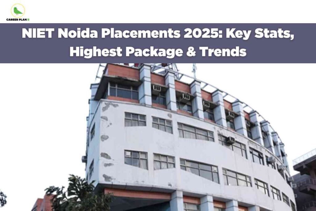 Front view of NIET Noida campus building under clear sky, used for an article highlighting NIET Noida placements 2025 including key stats, highest package, and placement trends.