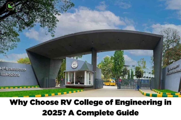 Main entrance of RV College of Engineering with its modern architectural gate, greenery, and campus buildings in the background, representing an informative guide on RV College of Engineering 2025.