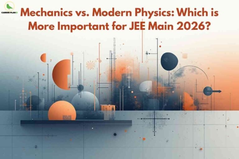 Conceptual physics background illustrating Mechanics vs Modern Physics JEE comparison, highlighting topic weightage and importance for JEE Main 2026 preparation.