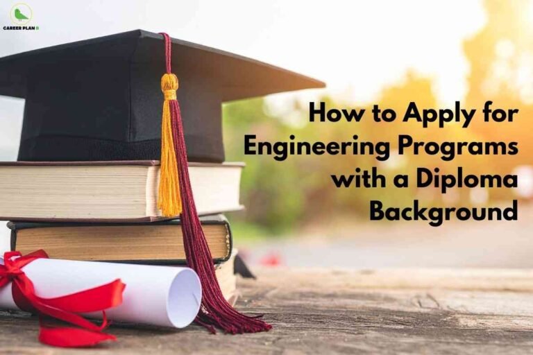 Engineering admission after diploma concept showing graduation cap, degree certificate, and books symbolizing lateral entry pathway for diploma holders into B.Tech programs.