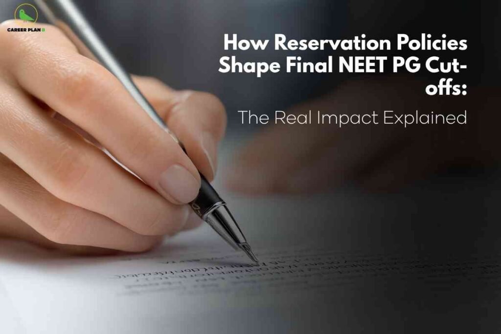 Hand signing an official document representing policy decisions, illustrating how NEET PG reservation impact shapes final cut-offs and counselling outcomes.