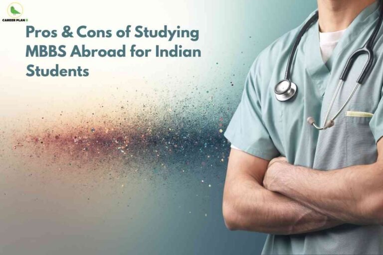 Doctor in scrubs with a stethoscope standing with folded arms, illustrating MBBS abroad pros and cons for Indian students.