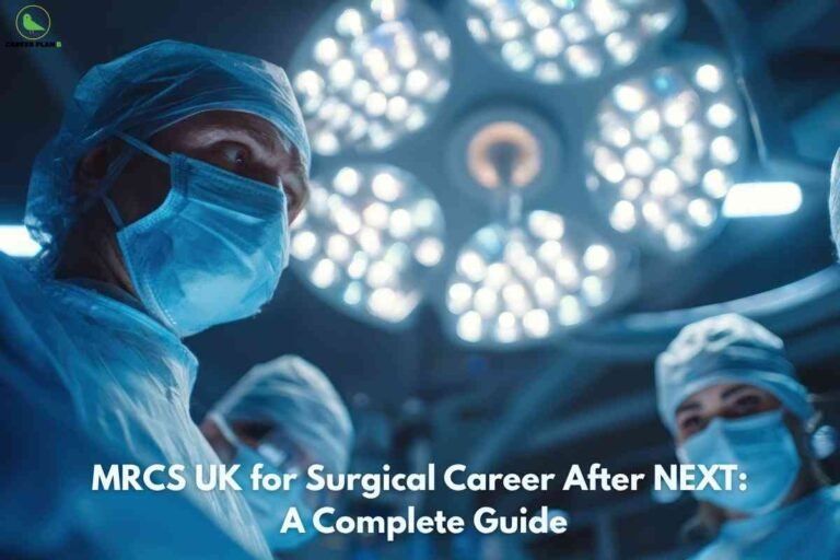 Team of surgeons working under bright operating theatre lights, representing guidance on pursuing MRCS after NExT for a surgical career.