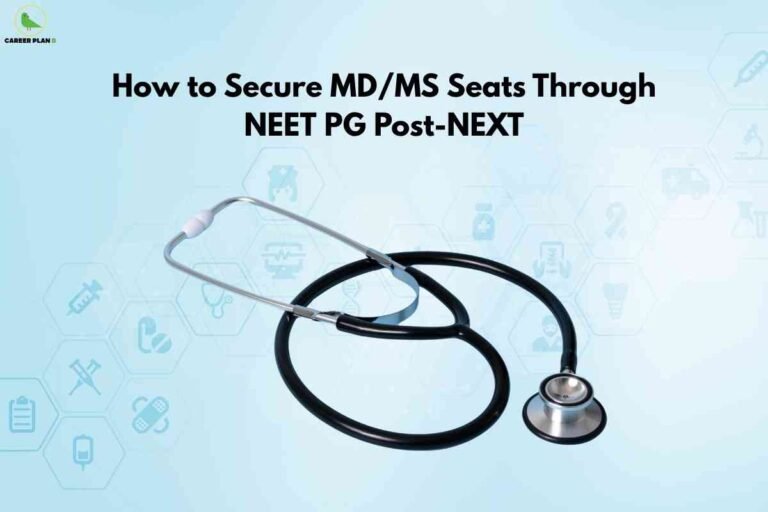 Stethoscope placed on a medical-themed background illustrating guidance on securing MD/MS seats through NEET PG after NExT.