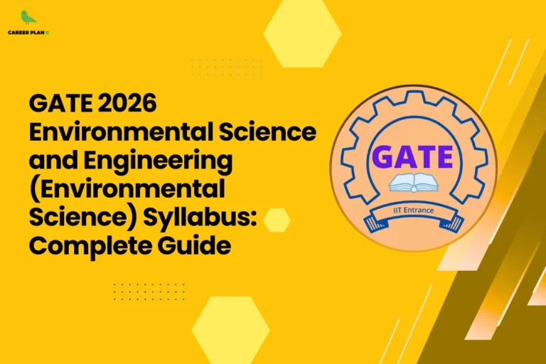 Yellow educational banner featuring a GATE exam icon with the title “GATE 2026 Environmental Science and Engineering (Environmental Science) Syllabus: Complete Guide,” highlighting detailed syllabus information for GATE Environmental Science aspirants preparing for the exam.