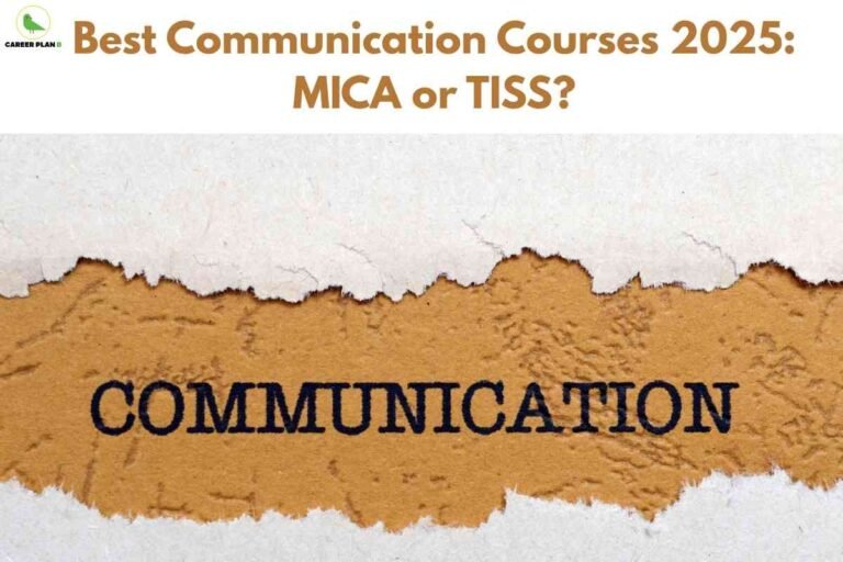 Ripped paper revealing the word “COMMUNICATION” under a header comparing MICA vs TISS 2025, representing the best communication courses for aspirants.
