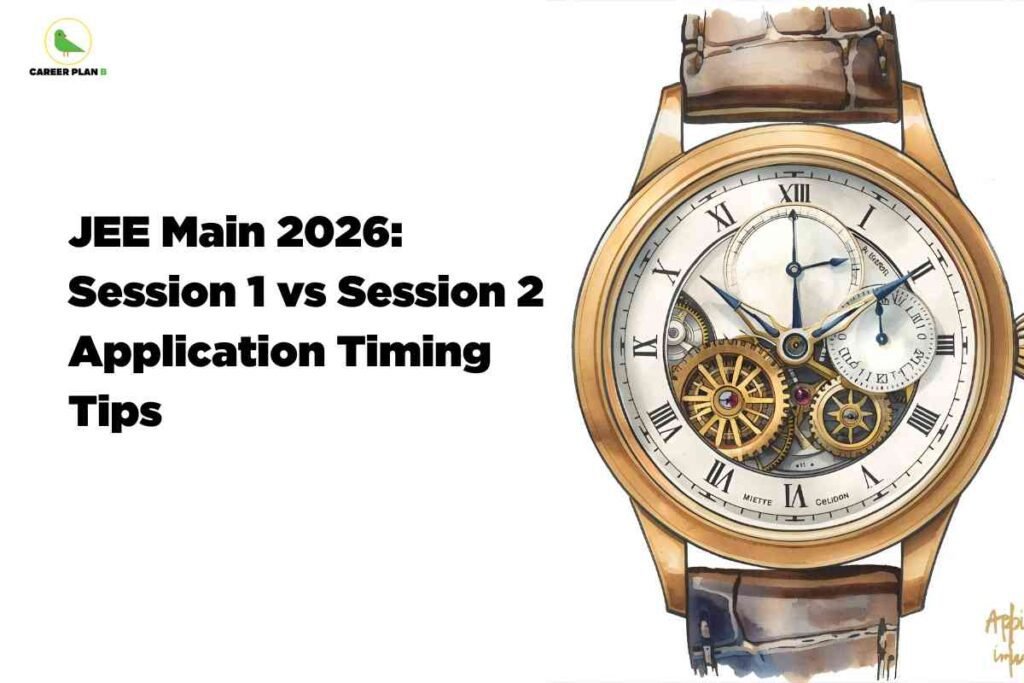 Students comparing performance charts and study notes, representing JEE Main Session 1 vs Session 2 differences in exam difficulty, score trends, and preparation strategies for 2026 aspirants.