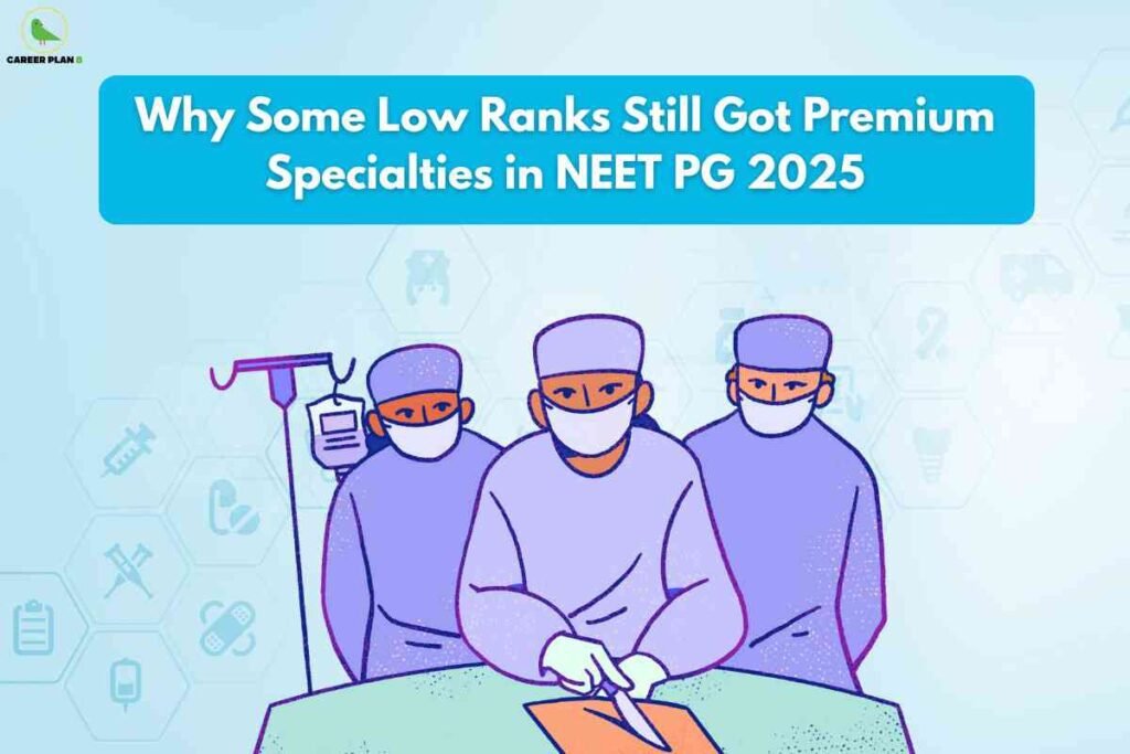 Illustration of surgeons performing an operation, representing how NEET PG low rank specialties were allotted in 2025 due to unexpected seat movements and counselling trends.