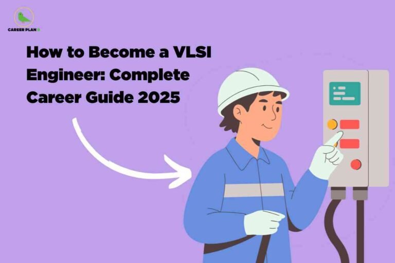 Engineer working on semiconductor chip design using advanced computer tools, representing how to become VLSI engineer with required skills, courses, and career path in electronics and chip design industry.