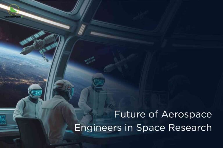 Astronauts and aerospace engineers working inside a futuristic space station overlooking Earth, symbolizing innovation, satellite design, and the bright future of aerospace engineering in space research.