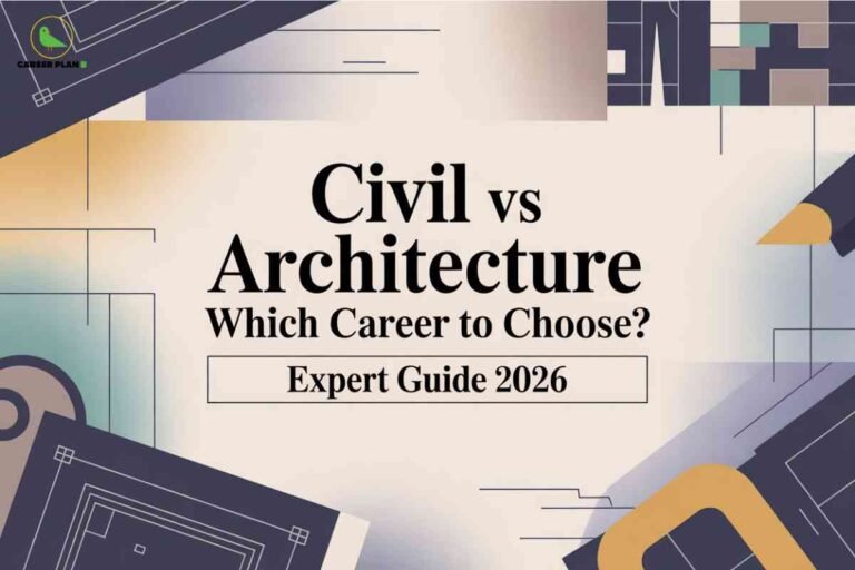 Abstract blueprint background illustrating civil vs architecture in 2026, highlighting career differences, skill requirements, and future opportunities for students choosing between the two fields.