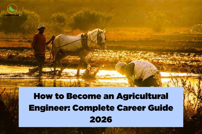 Farmers working in a sunlit field with a plowing horse, symbolizing the connection between traditional farming and modern technology, representing how to become agricultural engineer and contribute to sustainable agriculture in 2026.