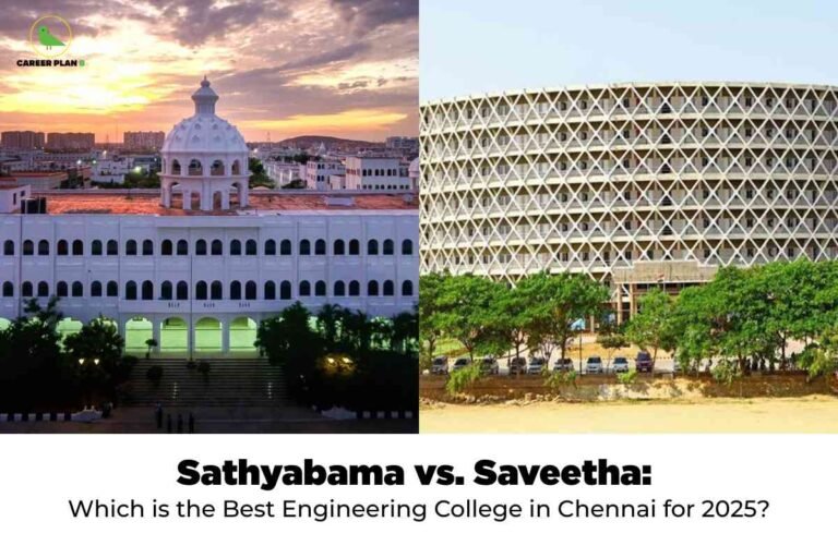 Campus buildings of Sathyabama University and Saveetha University in Chennai, representing Sathyabama vs Saveetha comparison 2025 highlighting academics, placements, and infrastructure differences for engineering aspirants.