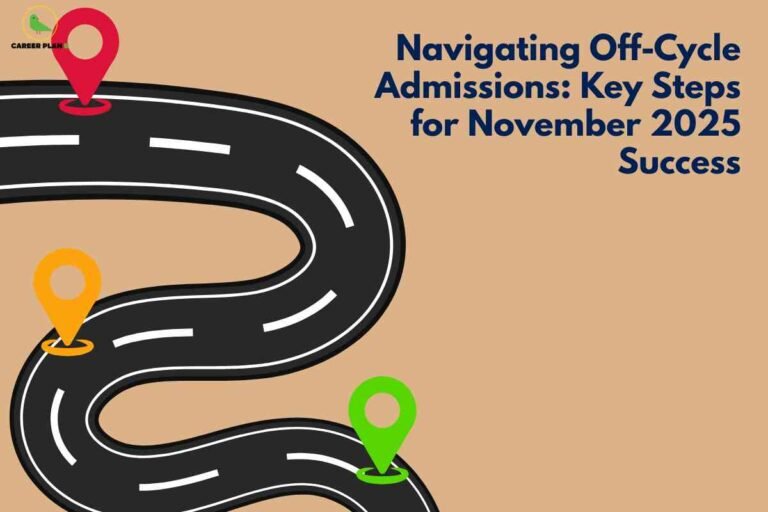 Illustration of a winding road with location markers showing different stages of the admission journey, representing off-cycle admissions for November 2025.