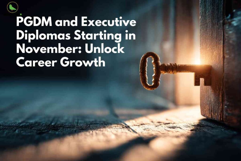 A graduation key unlocking a wooden door symbolizing career opportunities, representing PGDM November admissions and executive diploma programs starting soon.