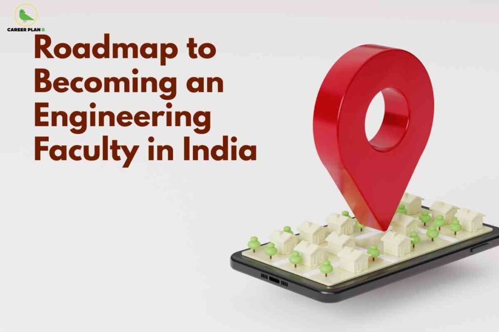 Illustration of a navigation marker on a digital map symbolizing the engineering faculty roadmap in India for aspiring educators.