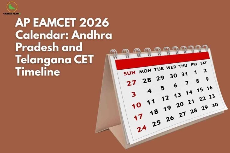 Desk calendar illustration representing important exam dates for the AP EAMCET 2026 calendar, highlighting Andhra Pradesh and Telangana CET timeline.