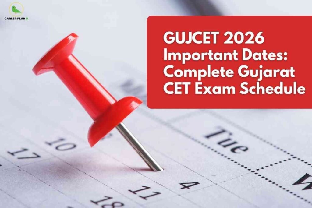 Calendar with a red pin marking important deadlines, representing GUJCET 2026 dates and the complete Gujarat CET exam schedule.