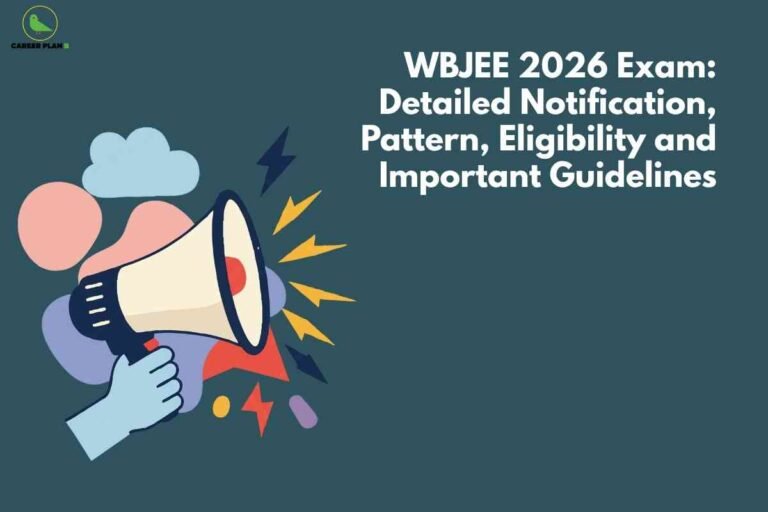 A colorful megaphone graphic announcing the WBJEE 2026 exam notification, highlighting important guidelines, pattern updates, and eligibility details.
