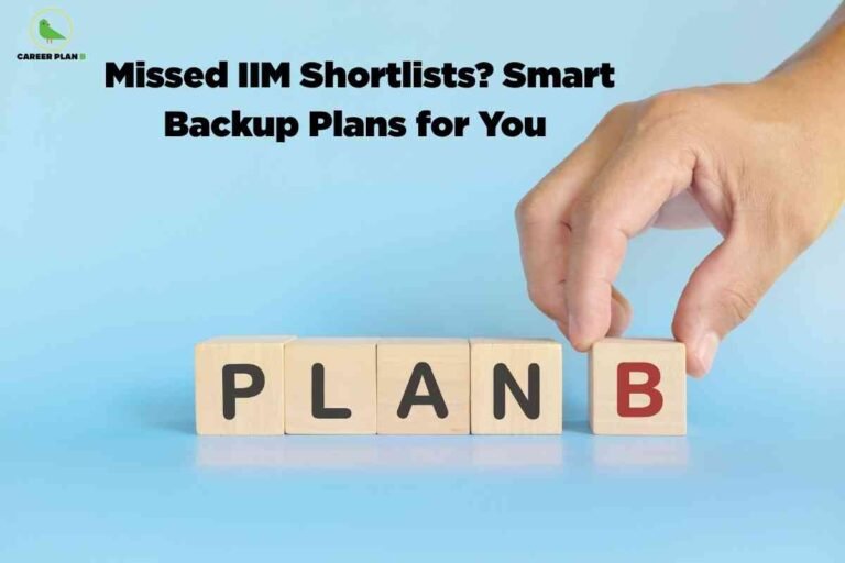 Hand arranging wooden blocks spelling PLAN B, used to illustrate IIM backup options for candidates who missed IIM shortlists.