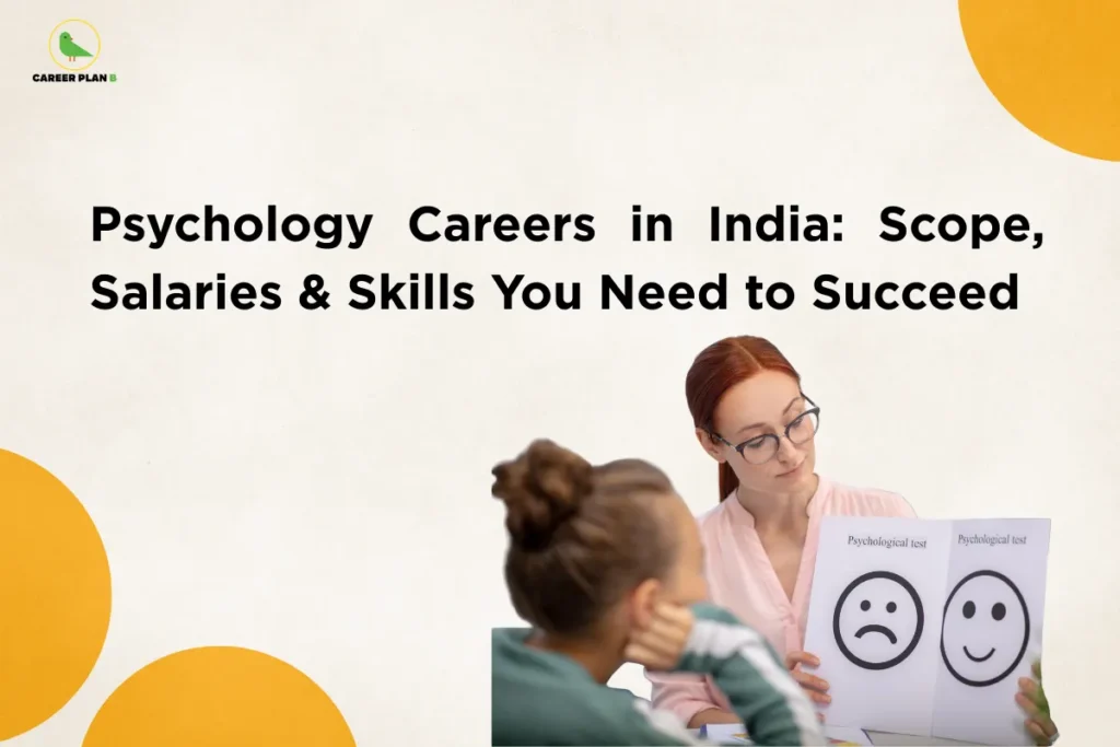 Psychologist showing emotional assessment charts with happy and sad faces to a student during a counseling session, illustrating opportunities and growth in psychology careers in India, including scope, salaries, and essential skills needed to succeed.