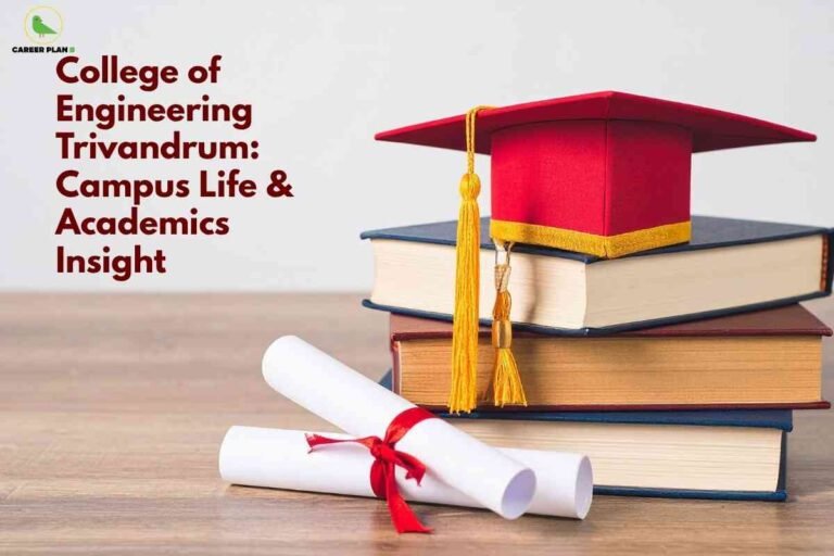 Graduation cap on stacked books and degree scroll representing cet trivandrum campus life, academic excellence, and engineering student success