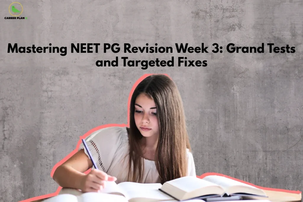 Student studying and taking notes during mock test preparation, representing NEET PG revision plan with focus on grand tests, mistake analysis, and targeted fixes in Week 3 revision phase.