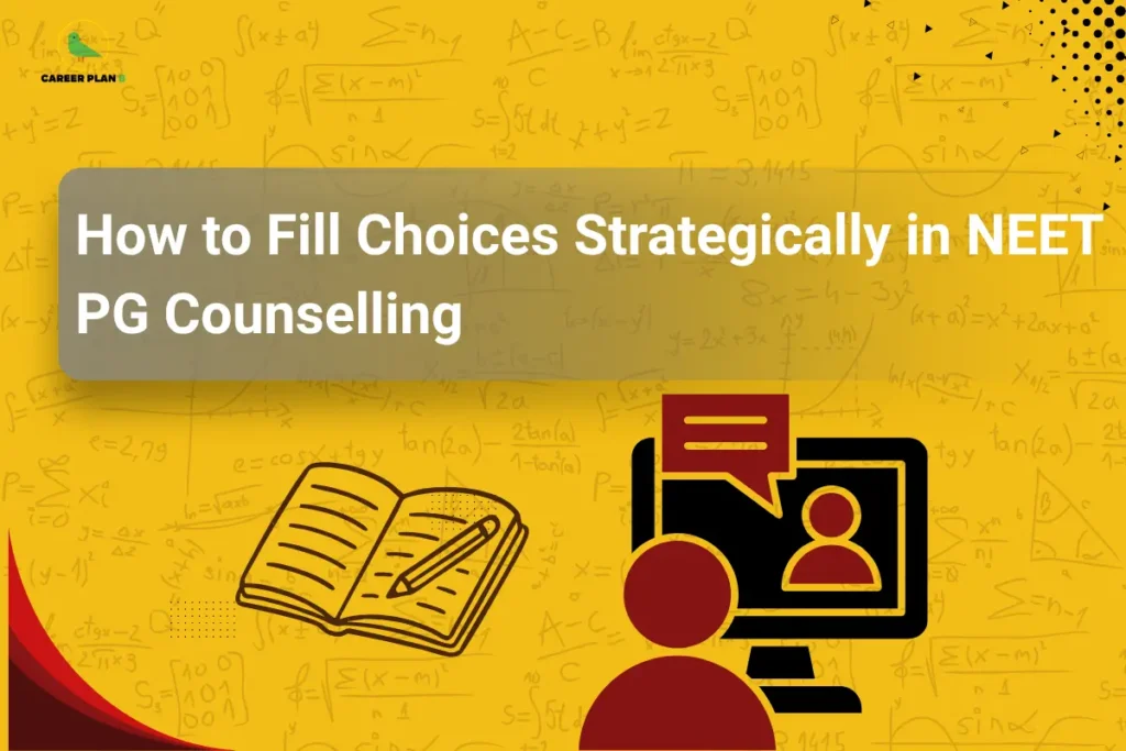 Illustration of student planning and selecting options on a screen representing NEET PG choice filling strategy, highlighting smart decision-making during counselling process