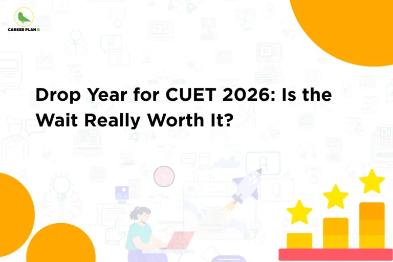 Educational banner with the title “Drop Year for CUET 2026: Is the Wait Really Worth It?” highlighting key considerations, pros, and planning tips for a CUET gap year strategy.