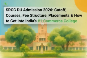 Banner showing SRCC DU Admission 2026 details over campus building with Career Plan B logo